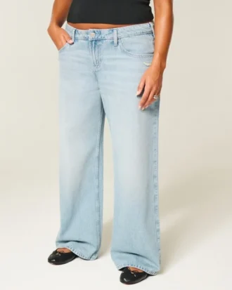 Lågmidjade baggy jeans med slitna detaljer