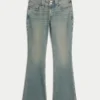 Lågmidjade bootcut-jeans med fjärilsbroderi i medium tvätt Lågmidjade bootcut-jeans med fjärilsbroderi i medium tvätt