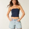 Lågmidjade, ljusblå, vikbara, baggy jeansshorts 5″