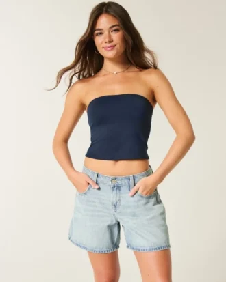 Lågmidjade, ljusblå, vikbara, baggy jeansshorts 5″ Lågmidjade, ljusblå, vikbara, baggy jeansshorts 5″
