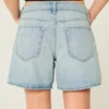 Lågmidjade, ljusblå, vikbara, baggy jeansshorts 5″
