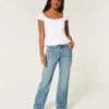 Lågmidjade, medellavtvättade, avslappnade raka jeans Lågmidjade, medellavtvättade, avslappnade raka jeans
