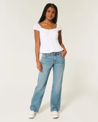 Lågmidjade, medellavtvättade, avslappnade raka jeans