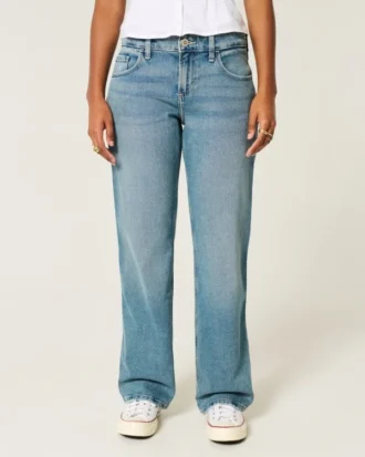 Lågmidjade, medellavtvättade, avslappnade raka jeans