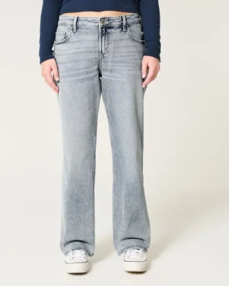 Lågmidjade, medellavtvättade, avslappnade raka jeans