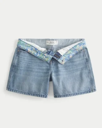 Lågmidjade, medellavtvättade, vikbara midjebaggy jeansshorts 5″