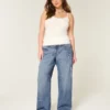 Lågmidjade, mörkblå baggyjeans med broderad text ”Class of ’26” Lågmidjade, mörkblå baggyjeans med broderad text ”Class of ’26”