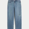 Lågmidjade, slitna jeans i medium tvätt Lågmidjade, slitna jeans i medium tvätt