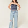Lågmidjade, slitna, ljusblå baggy jeans Lågmidjade, slitna, ljusblå baggy jeans