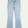 Lågmidjade, slitna, ljusblå bootcut-jeans med broderier
