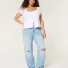 Lågmidjade, slitna, ljusblå, raka jeans Lågmidjade, slitna, ljusblå, raka jeans