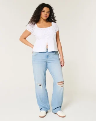 Lågmidjade, slitna, ljusblå, raka jeans