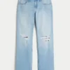 Lågmidjade, slitna, ljusblå, raka jeans Lågmidjade, slitna, ljusblå, raka jeans