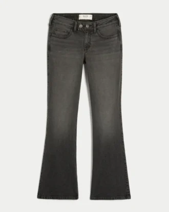 Lågmidjade tvättade svarta bootcut-jeans