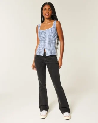 Lågmidjade tvättade svarta bootcut-jeans