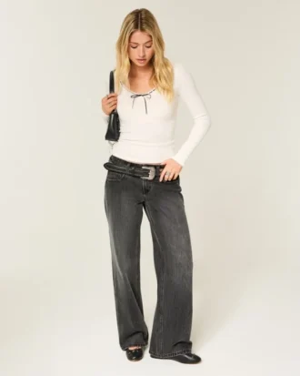 Lågmidjade Y2K-tvättade svarta baggyjeans