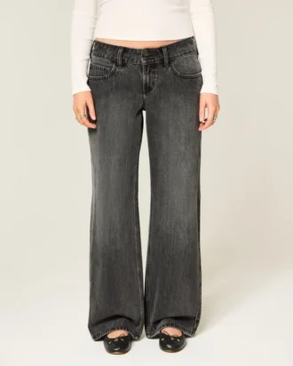 Lågmidjade Y2K-tvättade svarta baggyjeans