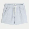 Linnenblandade seersuckershorts i midilängd Linnenblandade seersuckershorts i midilängd