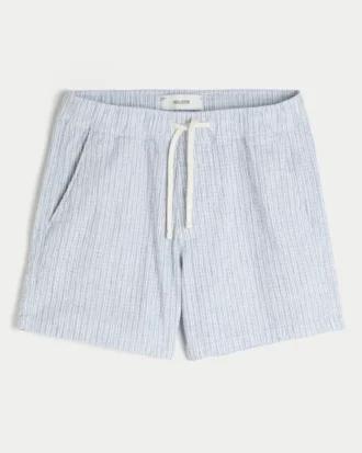 Linnenblandade seersuckershorts i midilängd