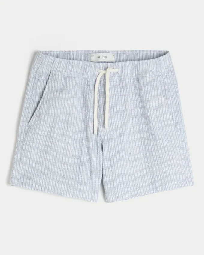 Linnenblandade seersuckershorts i midilängd Linnenblandade seersuckershorts i midilängd