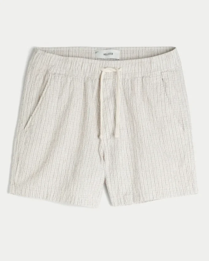 Linnenblandade seersuckershorts i midilängd Linnenblandade seersuckershorts i midilängd