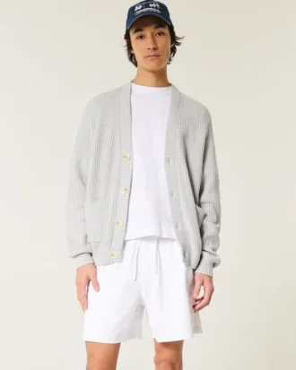 Linnenblandade shorts som dras på, halvhöga