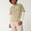 Linnenblandade shorts som dras på, halvhöga