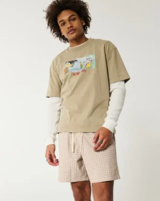 Linnenblandade shorts som dras på, halvhöga