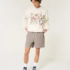 Linnenblandade shorts som dras på, halvhöga