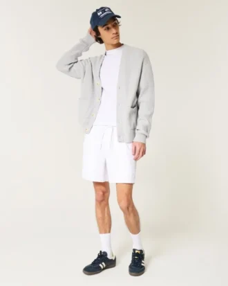 Linnenblandade shorts som dras på, halvhöga