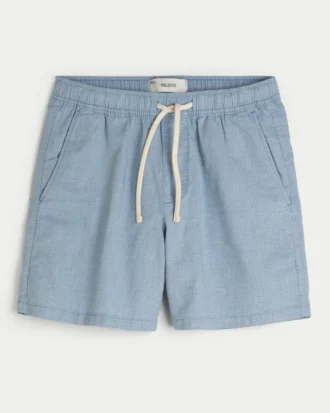Linnenblandade shorts som dras på, halvhöga