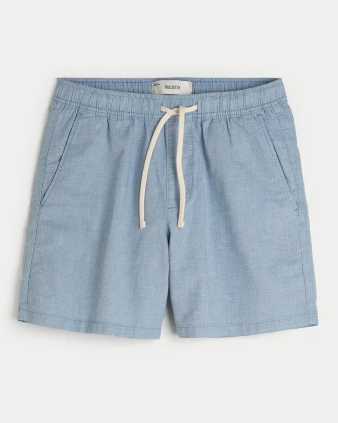 Linnenblandade shorts som dras på, halvhöga Linnenblandade shorts som dras på, halvhöga