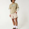 Linnenblandade shorts som dras på, halvhöga
