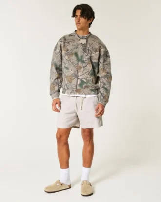 Linnenblandade shorts som dras på, halvhöga
