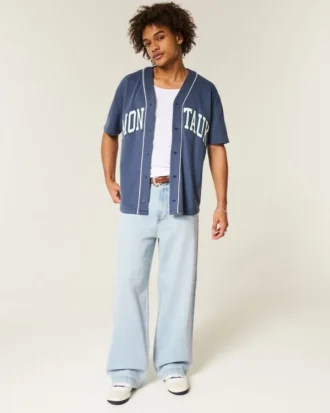 Ljus tvätt New York Graphic Super Baggy Jeans
