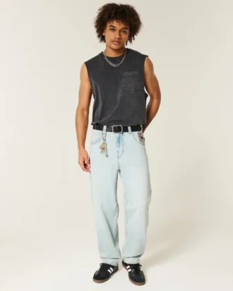 Ljus tvätt Skater Baggy Jeans med spelkortstryck
