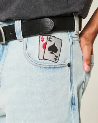 Ljus tvätt Skater Baggy Jeans med spelkortstryck