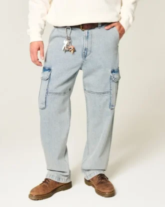 Ljus tvättade baggy cargojeans