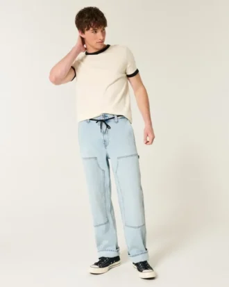 Ljus tvättade baggy carpenterjeans