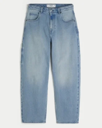 Ljus tvättade broderade bakfickor Skater Baggy Painter Jeans