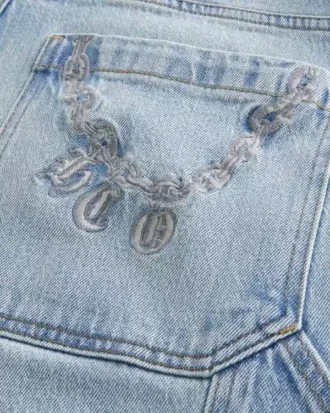 Ljus tvättade broderade bakfickor Skater Baggy Painter Jeans