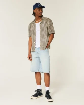 Ljus tvättade Dice Graphic Super Baggy Denim Shorts