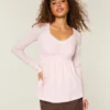 Långärmad babydoll-top med grafiskt tryck och pinch bust Långärmad babydoll-top med grafiskt tryck och pinch bust