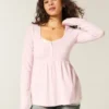 Långärmad Henley Babydoll-top