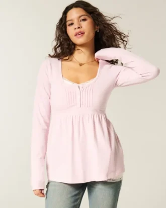 Långärmad Henley Babydoll-top