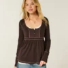 Långärmad Henley Babydoll-top
