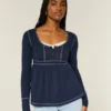 Långärmad Henley Babydoll-top
