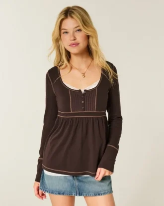 Långärmad Henley Babydoll-top