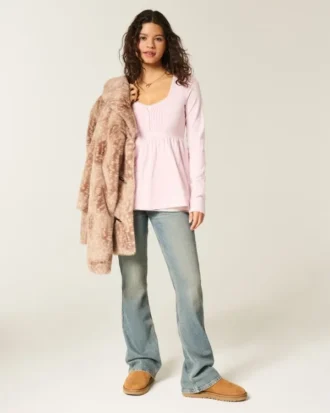 Långärmad Henley Babydoll-top