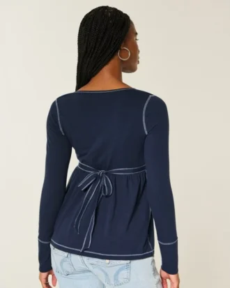 Långärmad Henley Babydoll-top